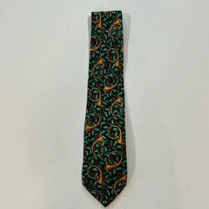 Vintage silk Christmas/ holiday tie - French horns and holly, “Addiction”